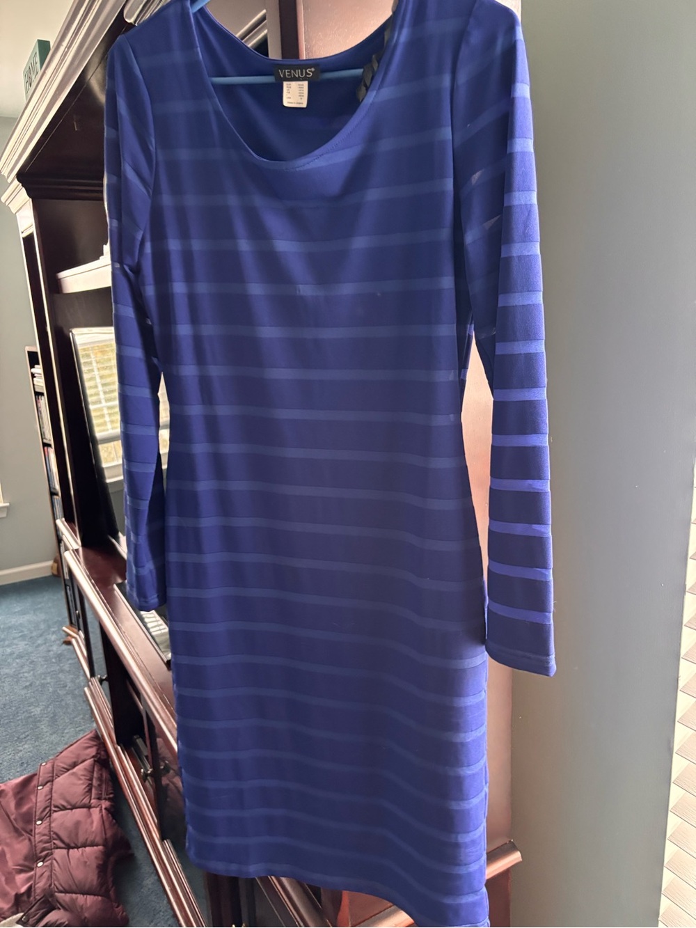 VENUS Royal Blue Striped Long Sleeve Dress